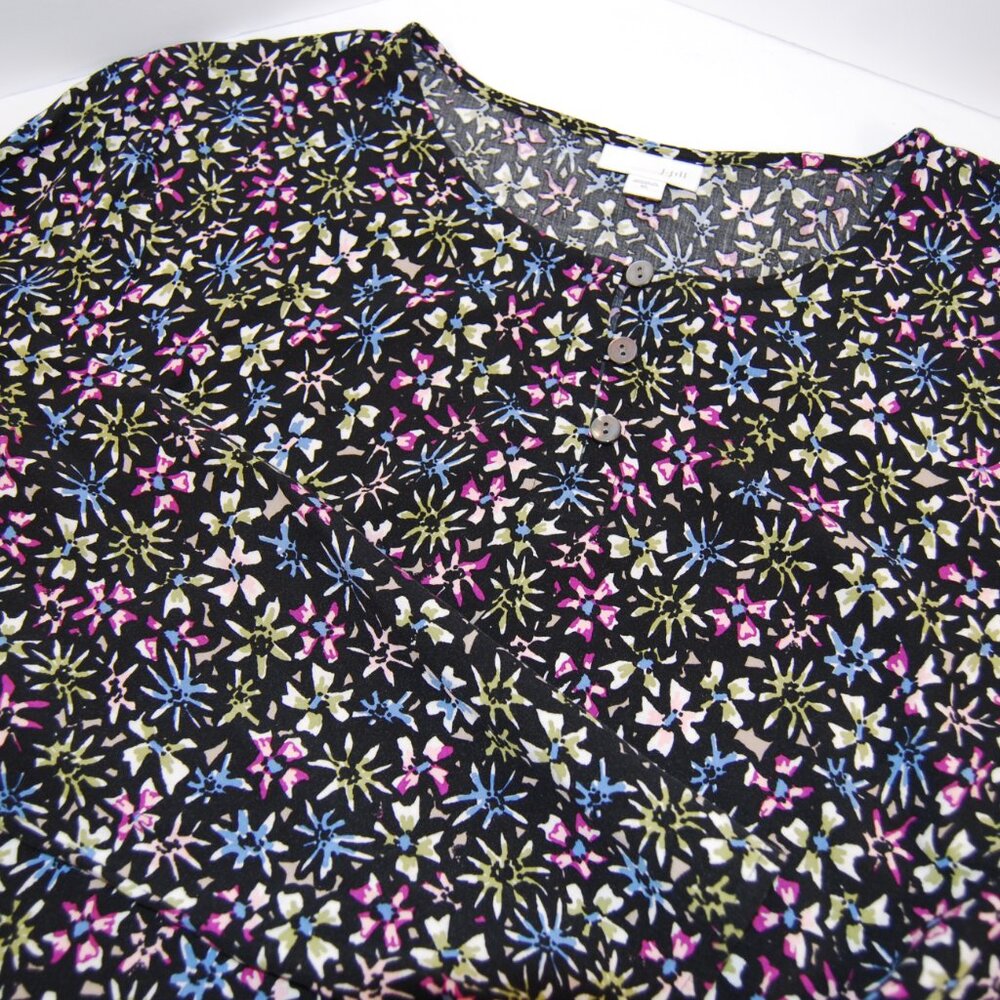 J Jill Women's Black Blouse Long Sleeve Round Neck Floral XL
